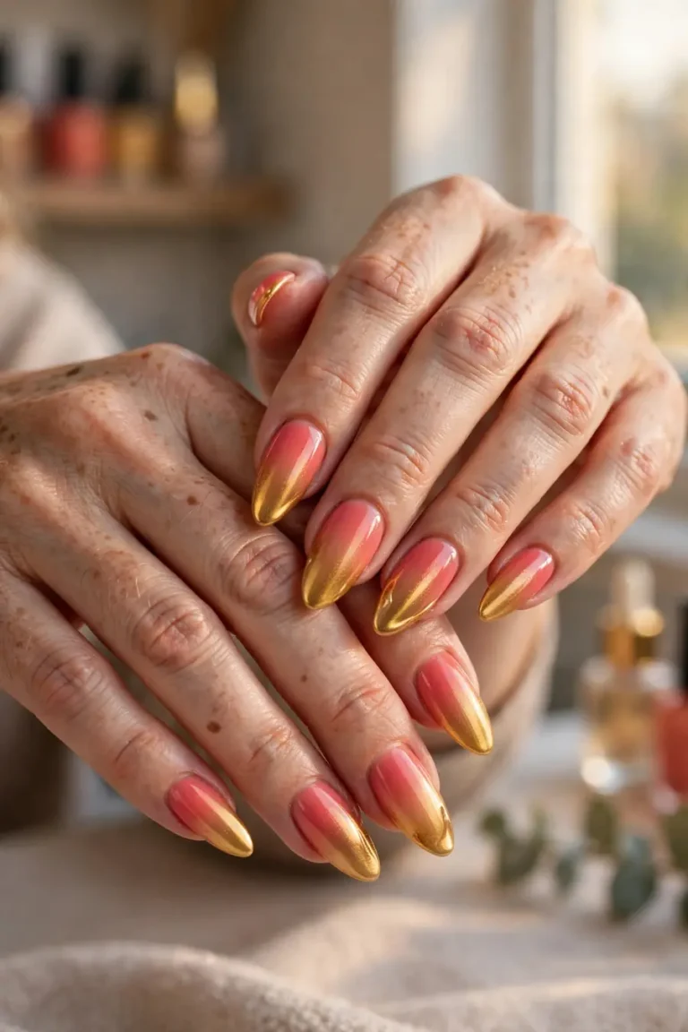 Dreamy ombre nails with sunset gradient on real hands