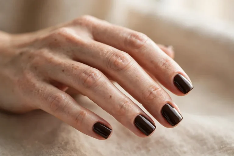 Minimalist short square nails on real hands with clean manicure