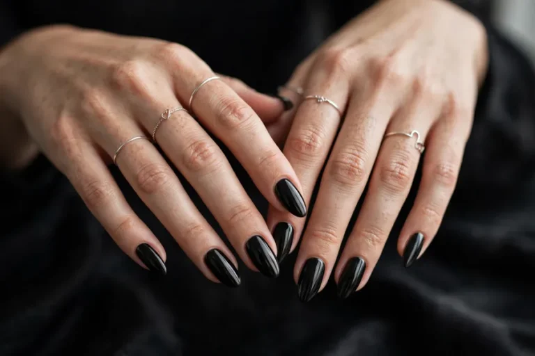 Classy to edgy black nails on real hands with glossy manicure