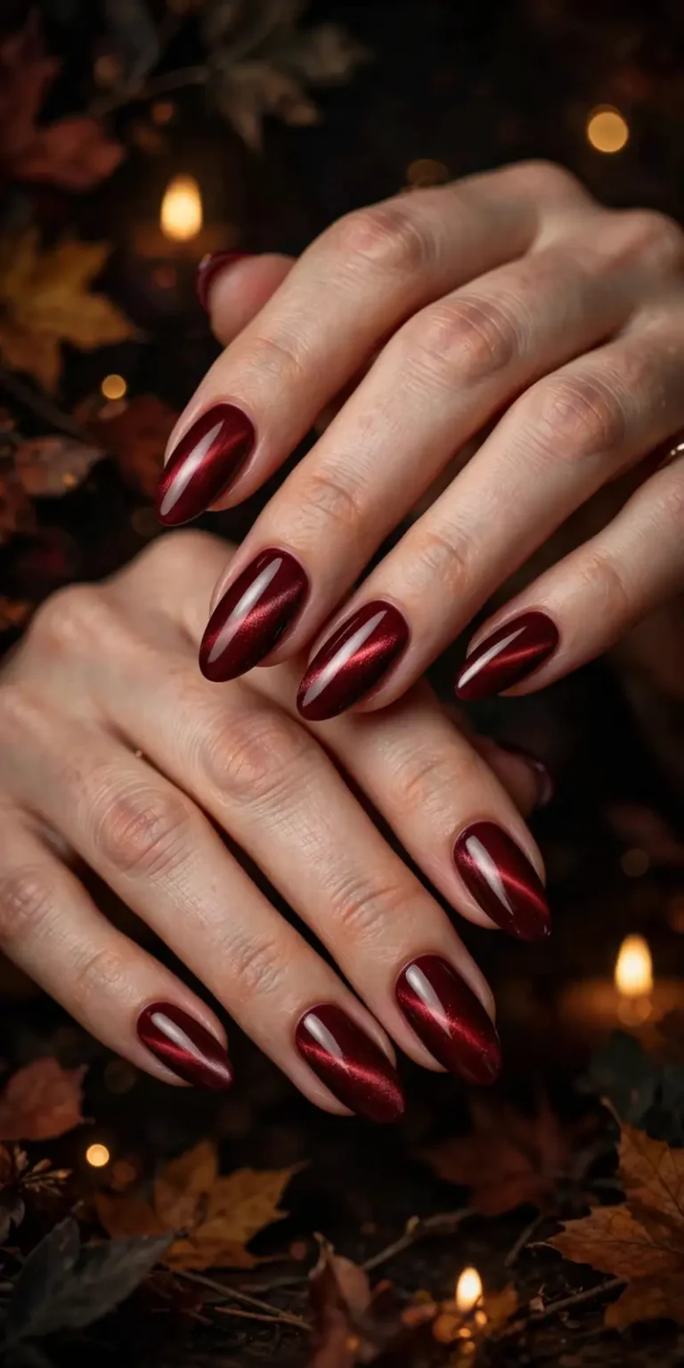 25 Dark Red Cat-Eye Nails for Fall Parties & Halloween