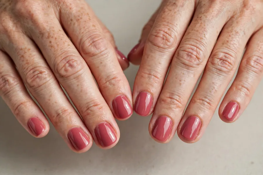 Classic cranberry cream nails on short rounded nails