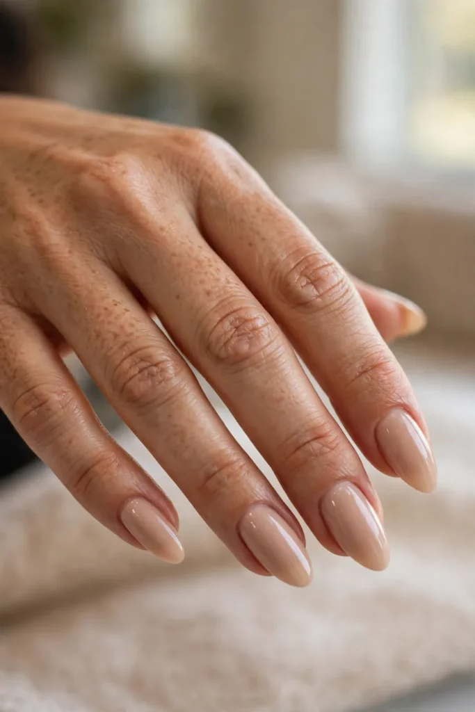 Classic nude almond shaped nails