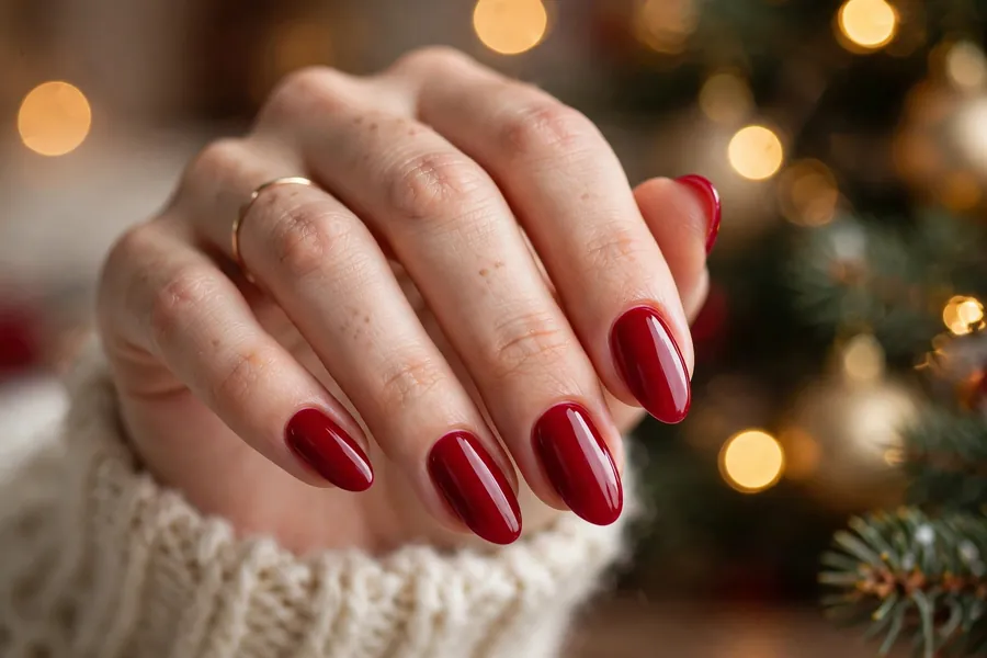 Classic glossy crimson red Christmas nails