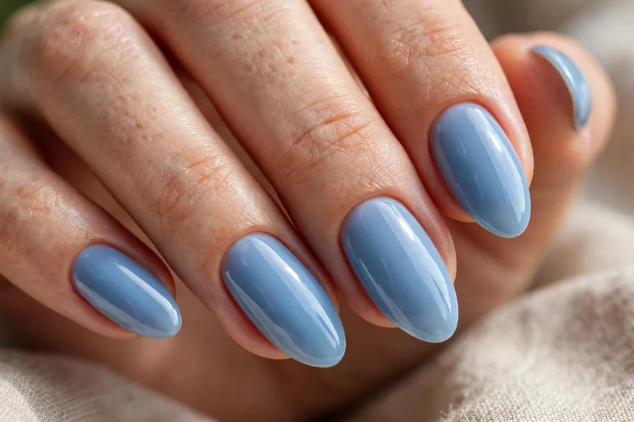 Classic icy blue glossy winter nails