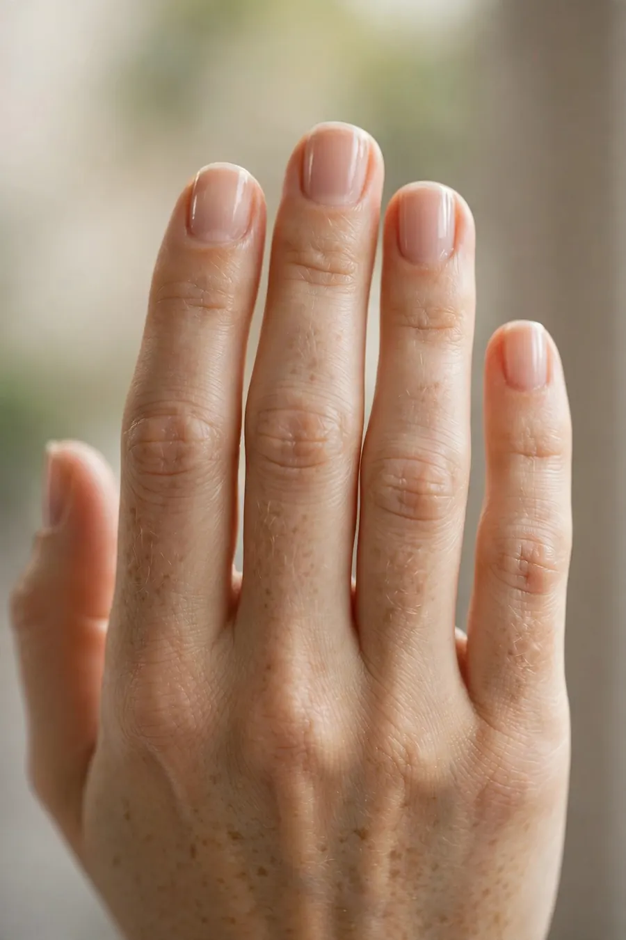 Short nude minimalist nail designs on real hands