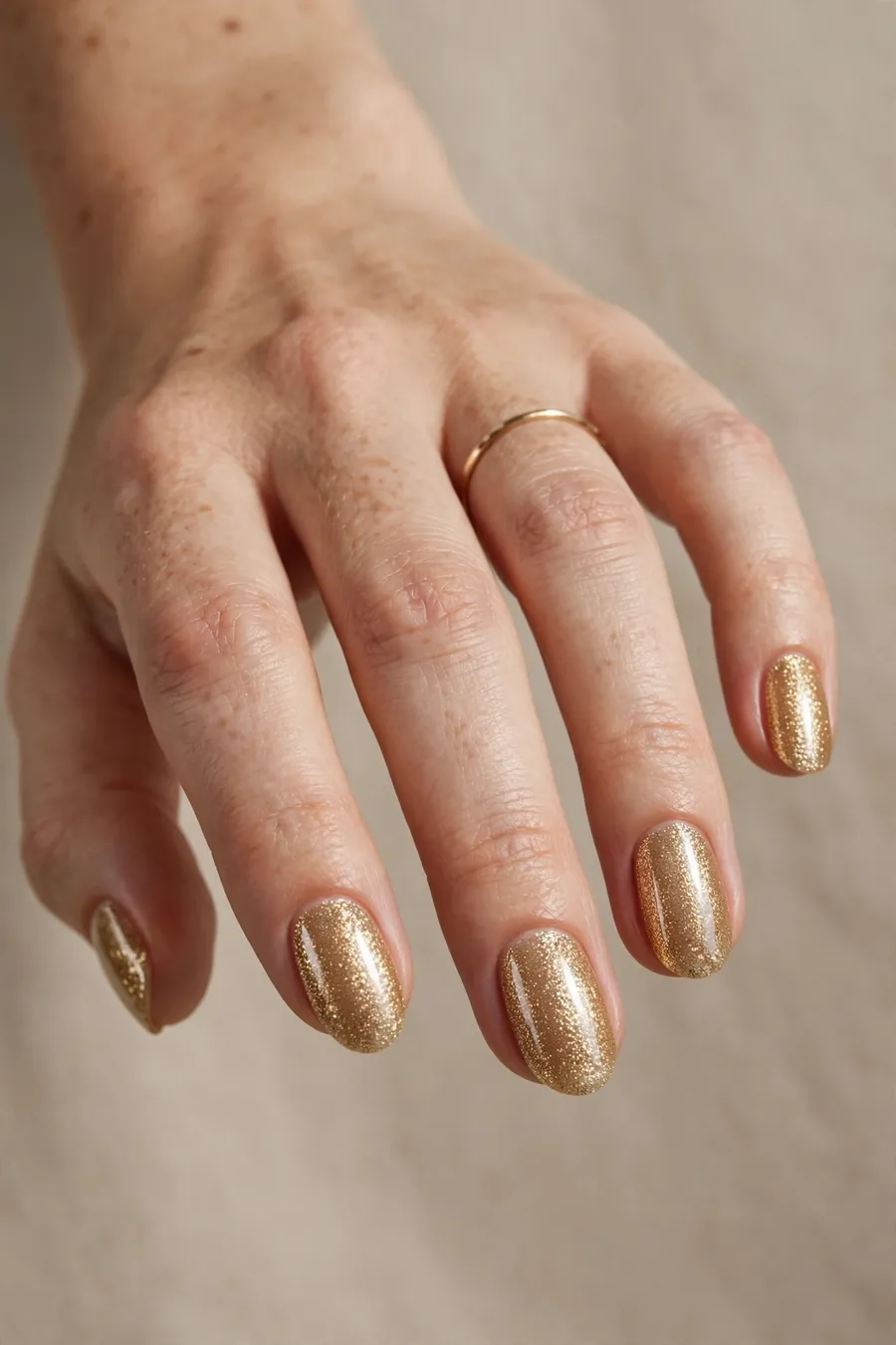 Classic gold glitter glossy New Year's Eve nails