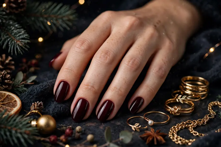 Deep black cherry wine red nails