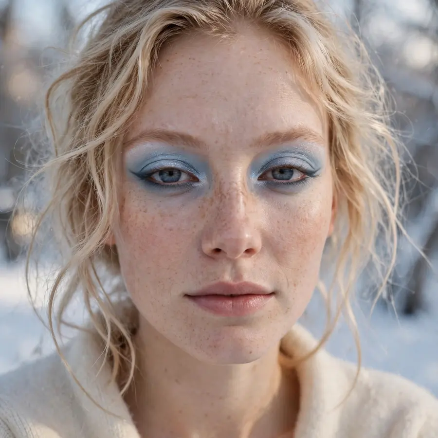 Icy blue frosted eyeshadow with a soft silver shimmer finish