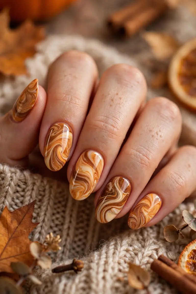 Pumpkin spice swirl nail art