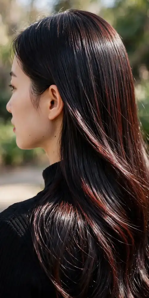 Dark black cherry gloss melt hair color, deep cherry cola brunette