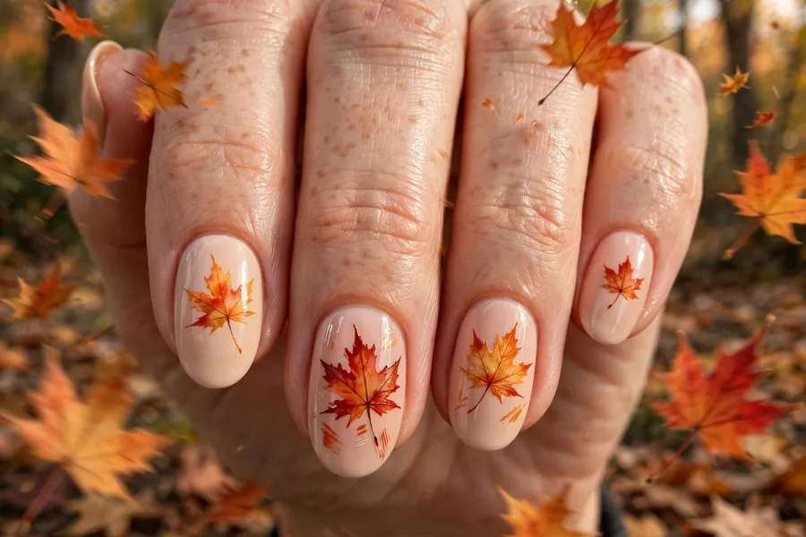Falling maple leaves nail art