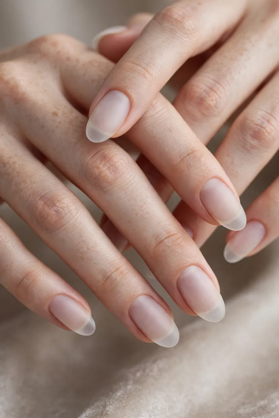 Frosted matte glass effect nails on real hands