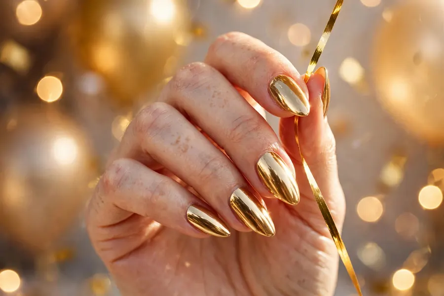 Gold mirror chrome birthday nails