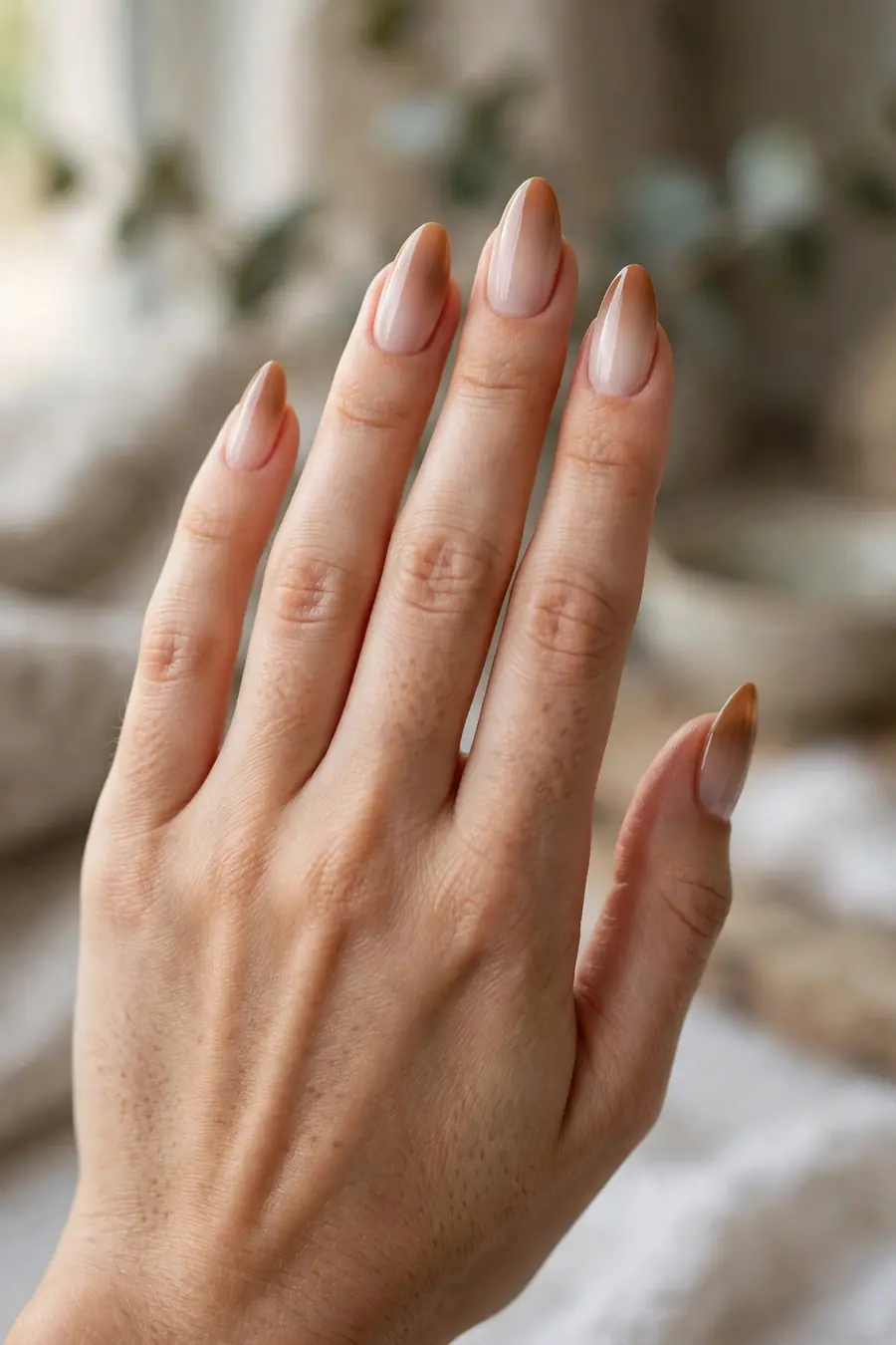 Iced latte ombre caramel nude nails fading from nude to caramel