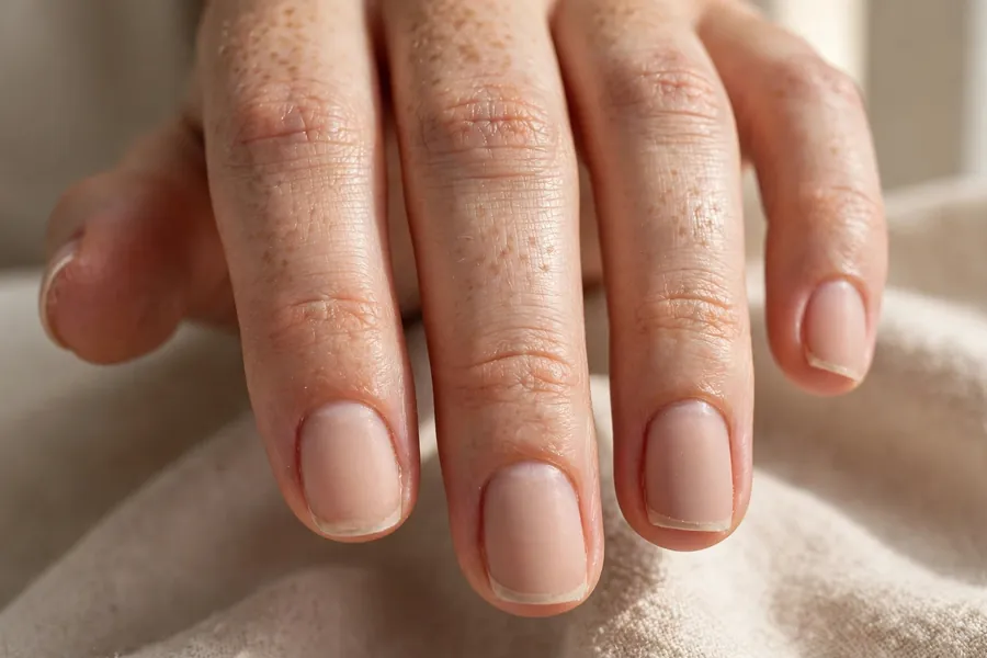 Bare nude micro French nails with barely-there tips