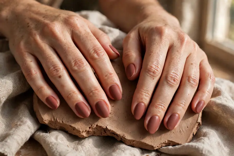 Matte clay toned earthy nails on real hands