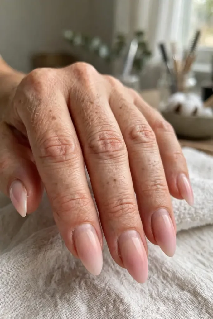 Blush pink ombre almond nails