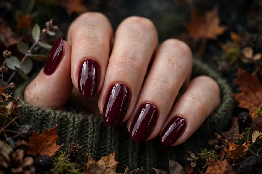 Deep cranberry wine glossy nails