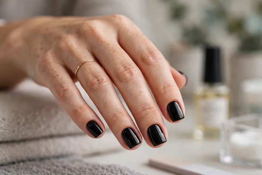 Short square black nails, chic everyday black nails