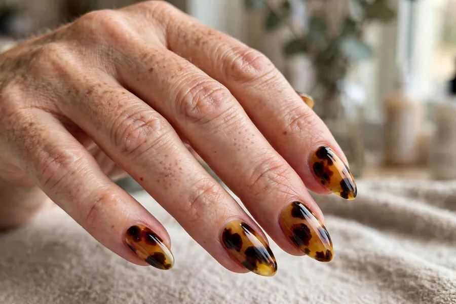 Tortoiseshell pattern almond nails