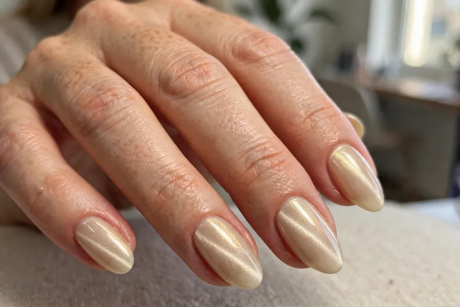 Soft champagne gold cat-eye nails