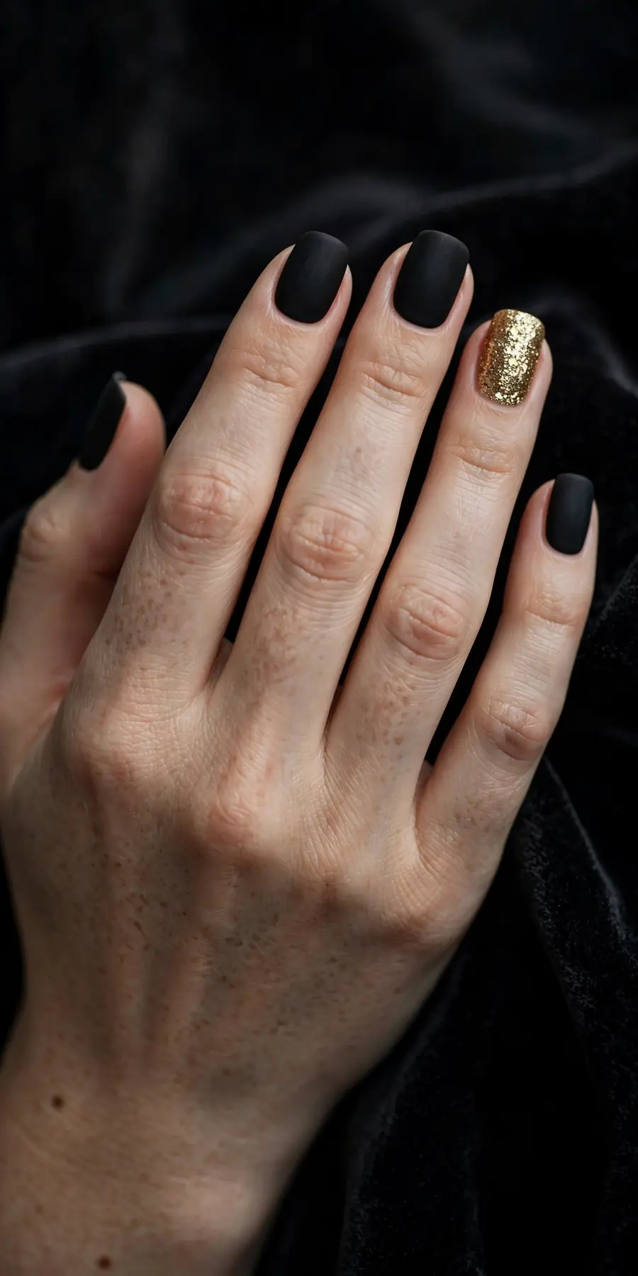 Midnight black matte New Year's Eve nails