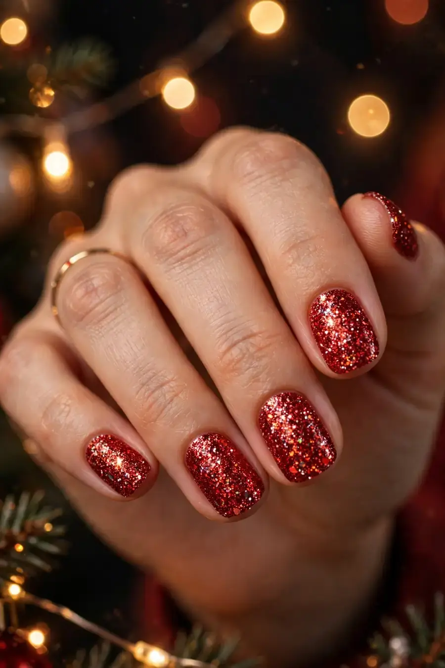Full red glitter Christmas nails