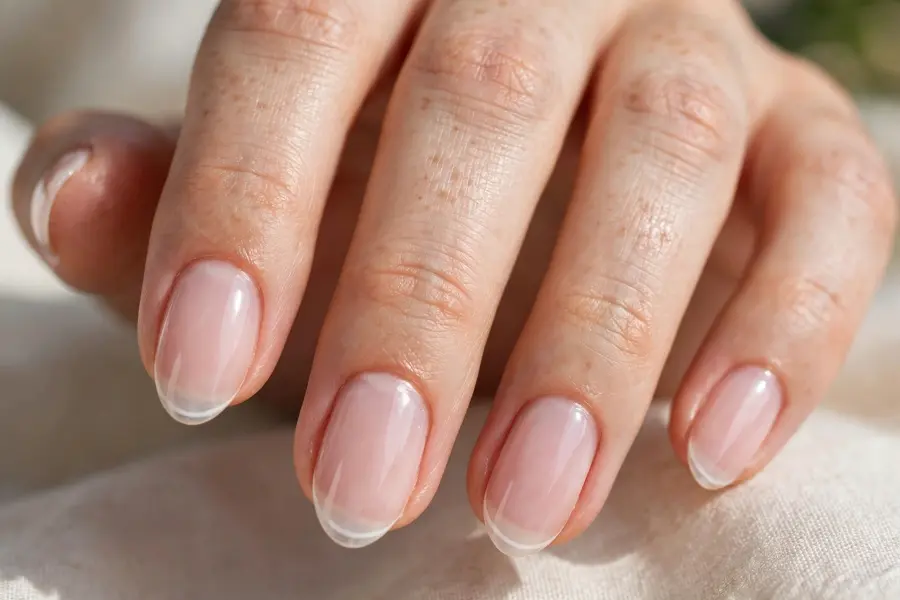 Bubble bath nails with white micro French tips on real hands