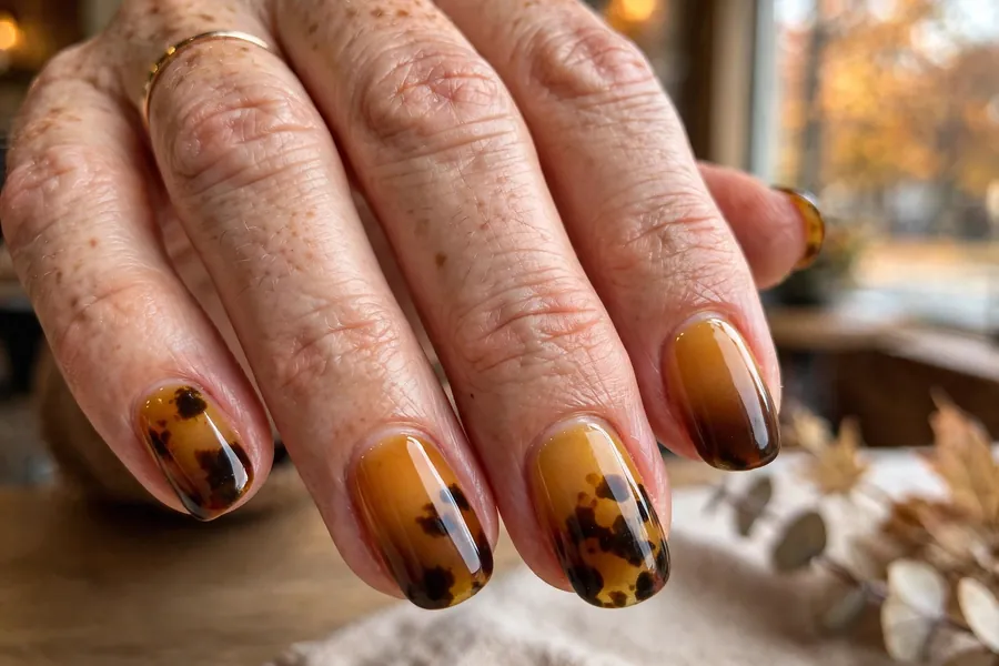 Honey ombré tortoiseshell nails