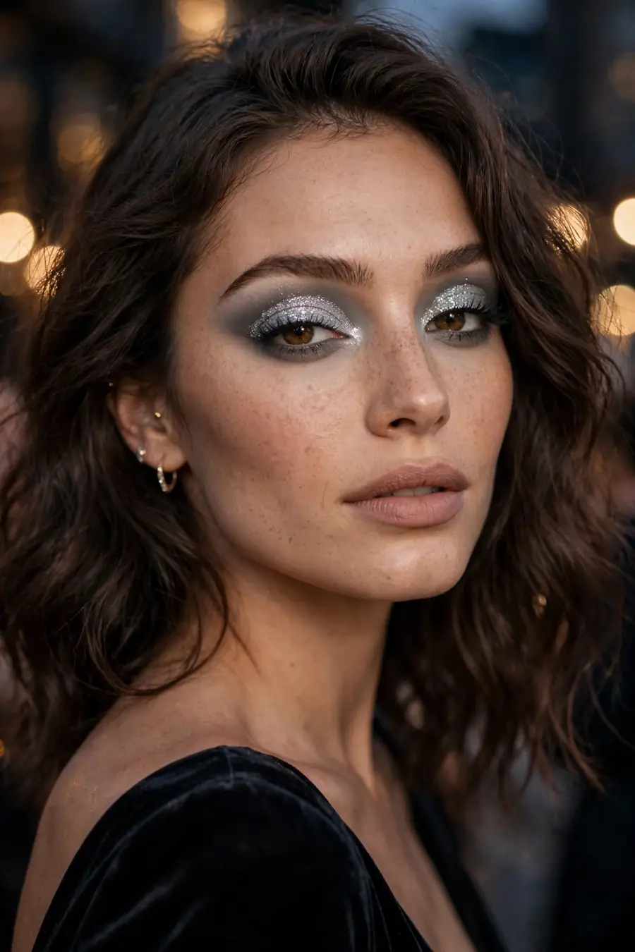 Glitter frost cut crease eyeshadow for a winter party look