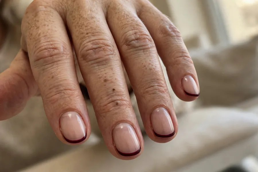 Burgundy wine micro French nails