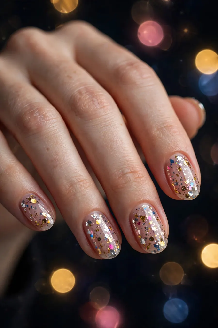 Colorful confetti party nails for New Year's Eve