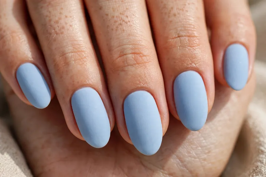 Powder blue matte winter nails