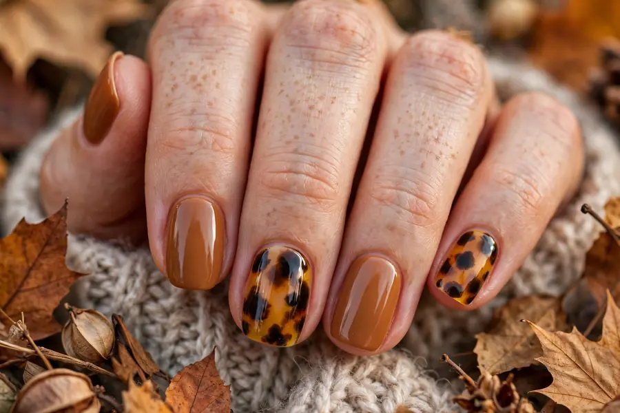 Tortoiseshell accent Thanksgiving nails