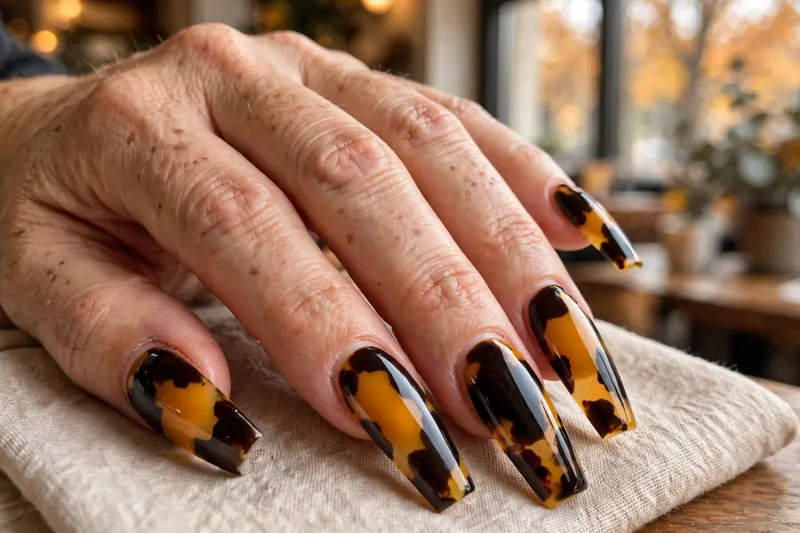 Long bold tortoiseshell coffin nails
