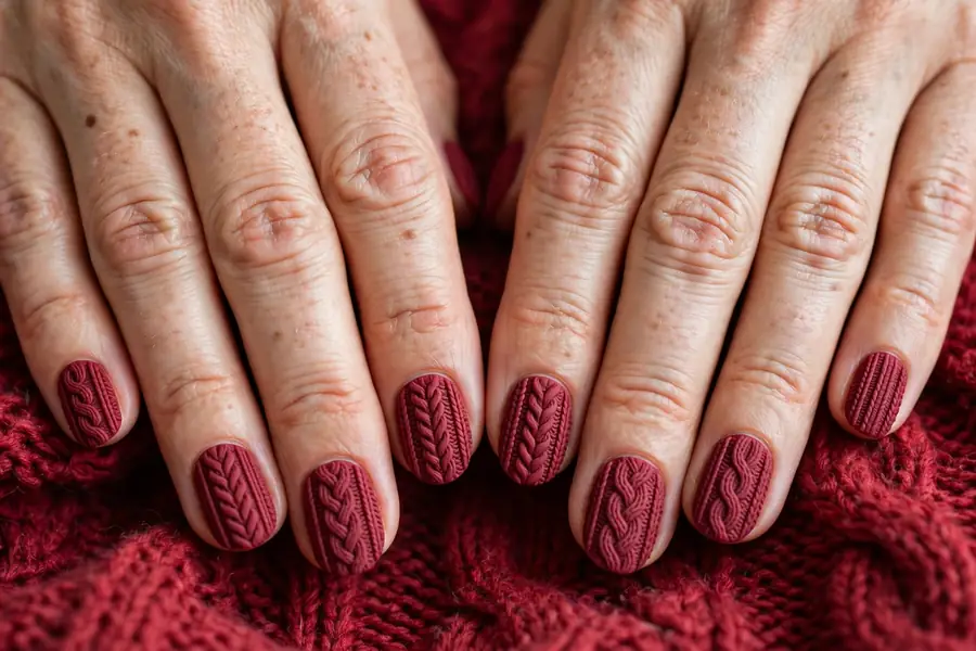 Cranberry sweater knit textured nails