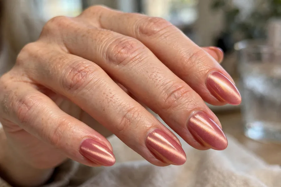 Rose gold cat-eye nails