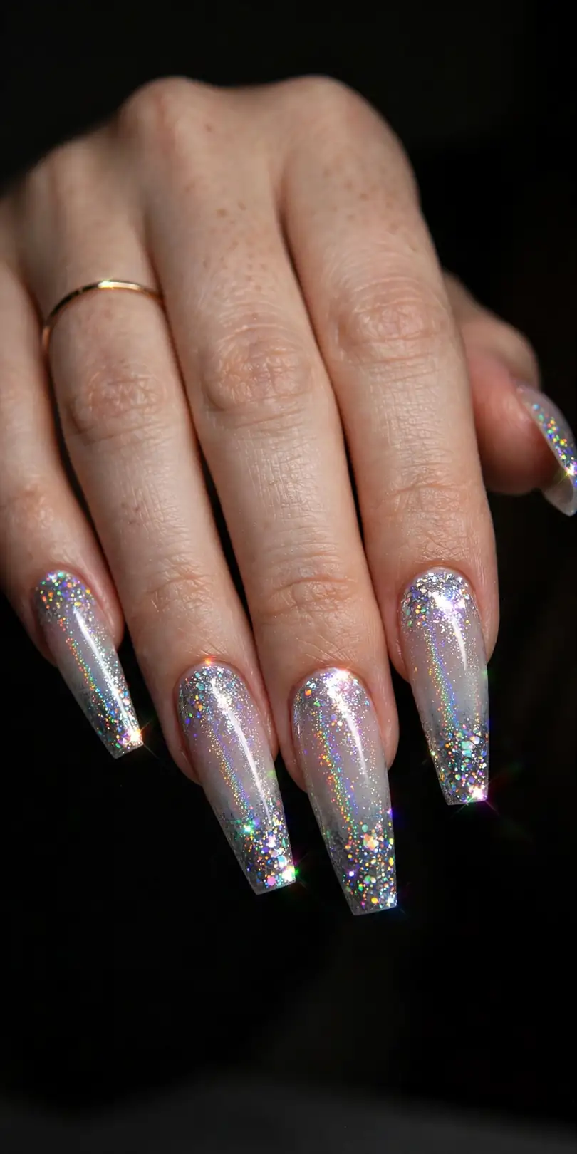 Holographic silver ombre New Year's Eve nails