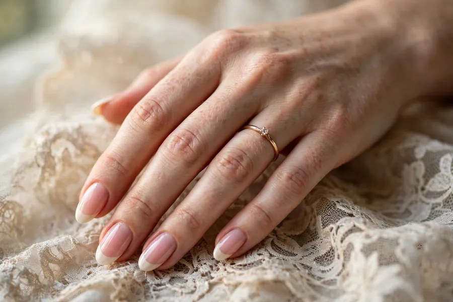 Vintage cameo French bridal nails with ivory tips