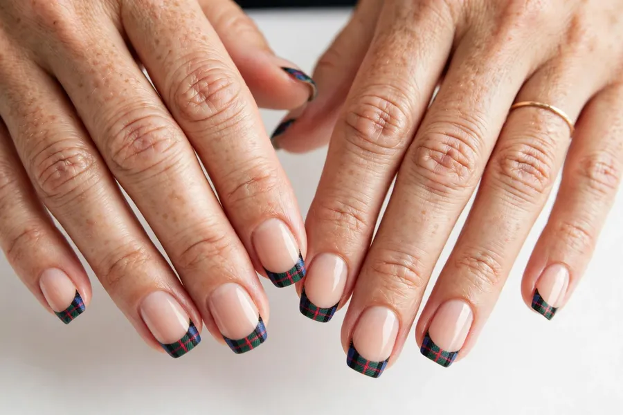 Plaid French tip nails