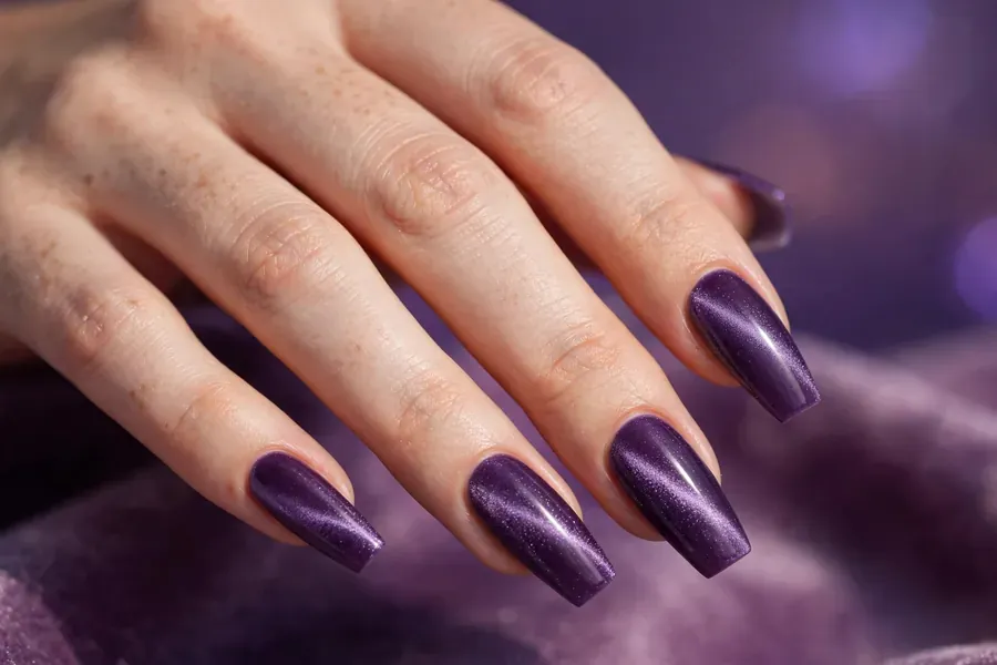 Amethyst purple velvet nails on real hands