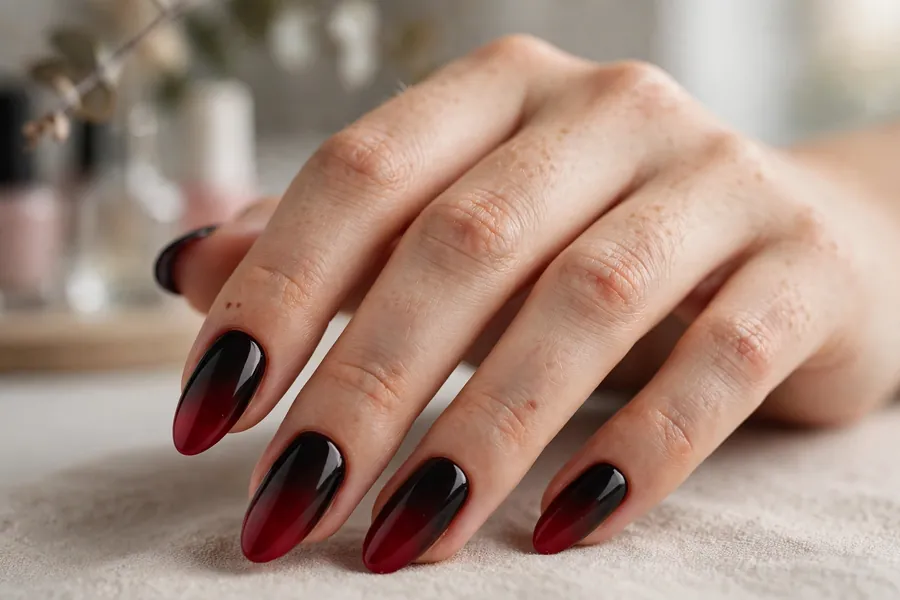 Black and red ombre nails, bold black nails manicure