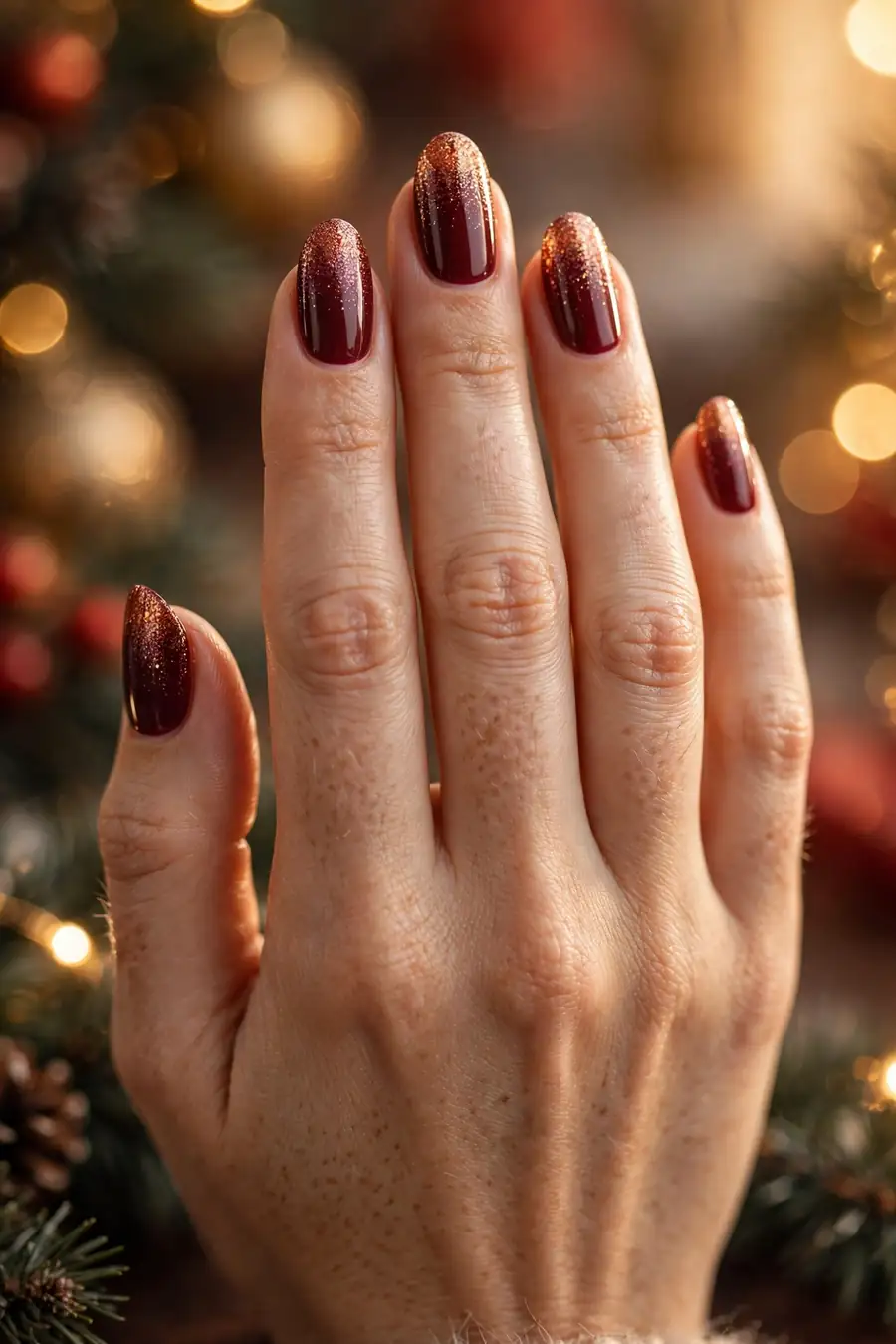 Burgundy nails with a glitter gradient fade