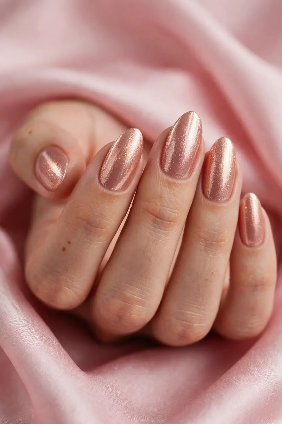 Rose gold shimmer New Year's Eve nails