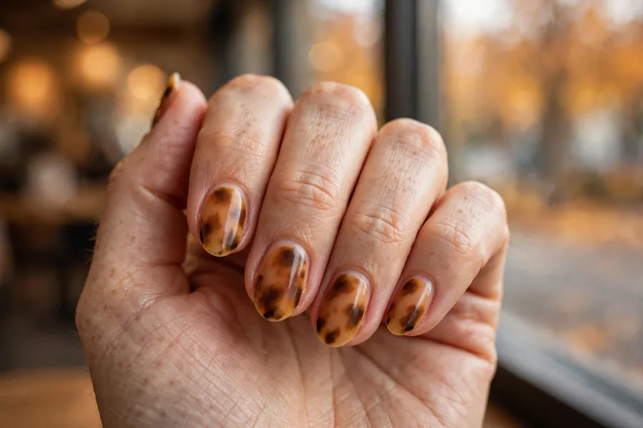 Soft almond shaped tortoiseshell nails