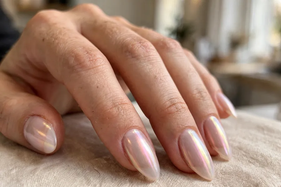 Pearl chrome almond nails