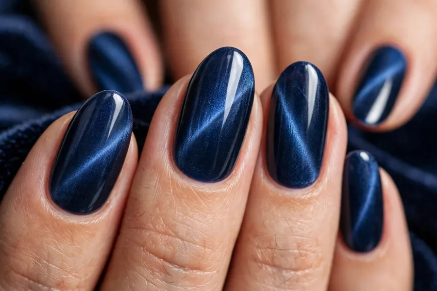 Deep blue velvet magnetic winter nails