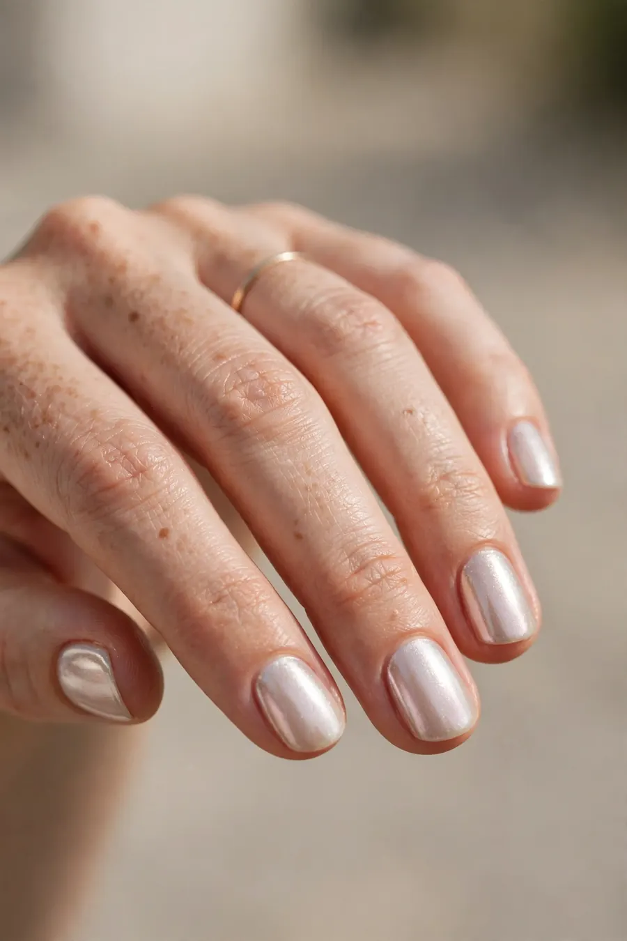 Glazed donut short nail designs on real hands