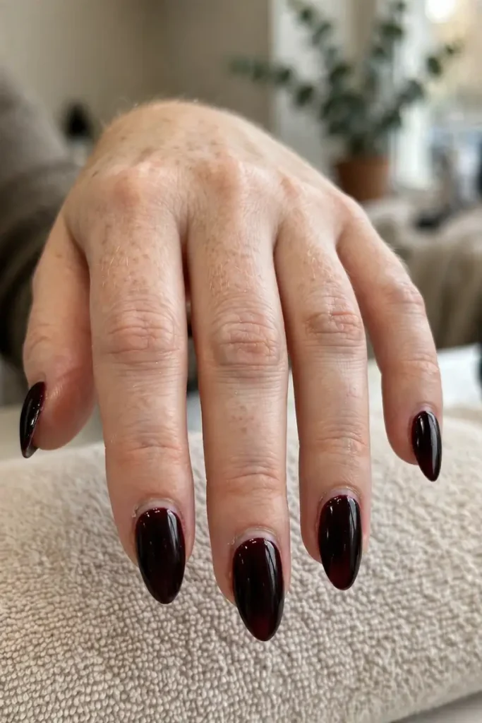 Dark black cherry almond nails