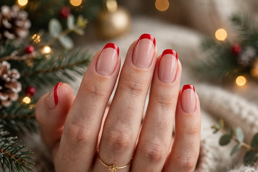 Classic red French tip nails